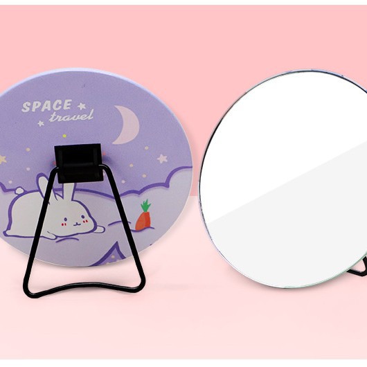 Dormitorio espejo Escritorio de pie de escritorio prepucio PU imagen impresa lindo de una sola cara plegable chica espejo de maquillaje ins