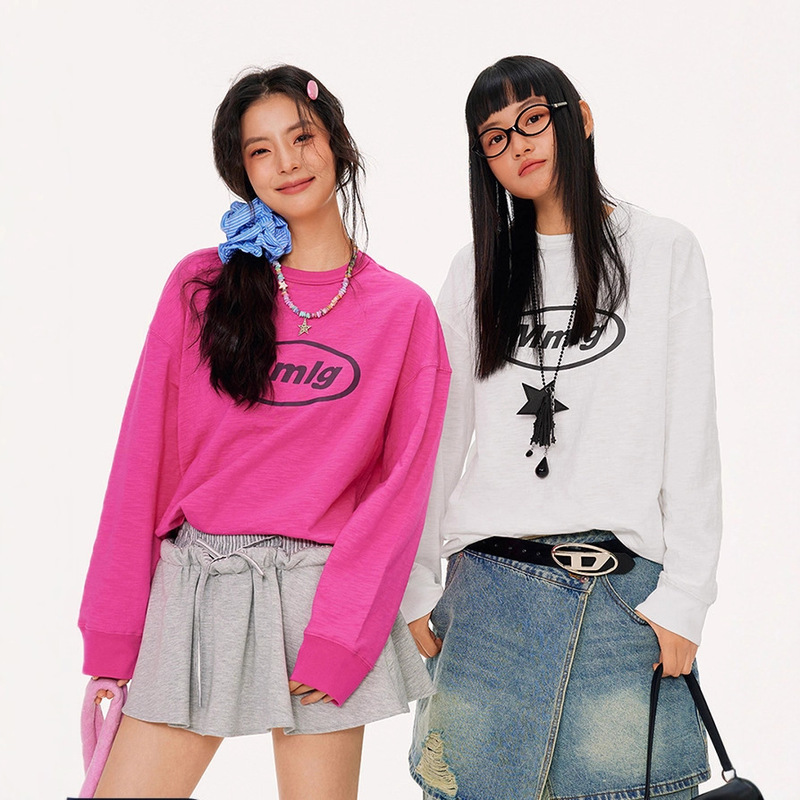 [Long-Staple Cotton] Majg Trendy Korean Style Casual Autumn New Classic Logo Long-Sleeved T-Shirt Heavy Texture Top