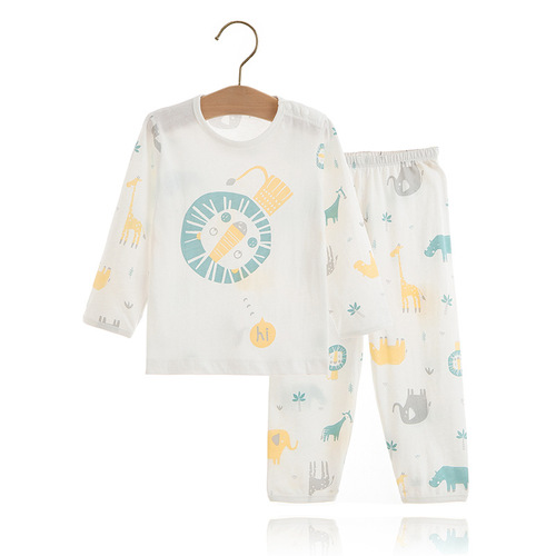 儿童套装a类春夏新款一件代发纯棉无骨薄款长袖男童睡衣女童春装