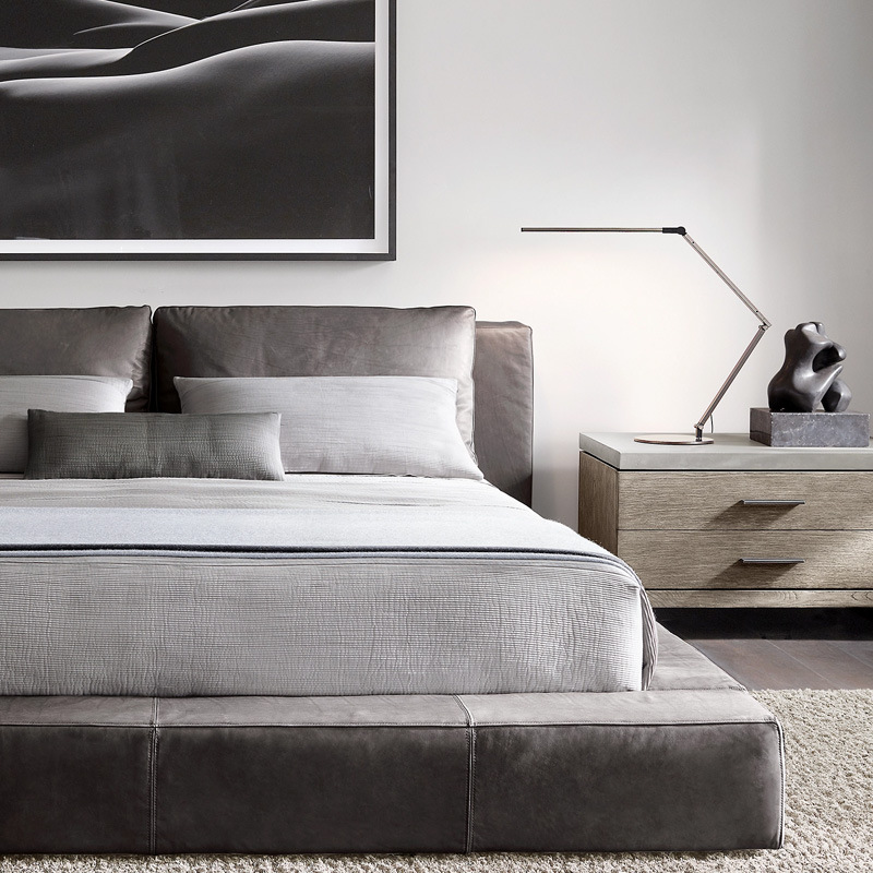 意式極簡民宿雙人床北歐現代可拆洗實木布藝床美式公寓主臥矮背床