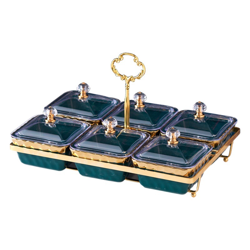 Luz de lujo cerámica rejilla plato de fruta restaurante Hotel creativo fruta seca plato rejilla merienda placa traje al por mayor