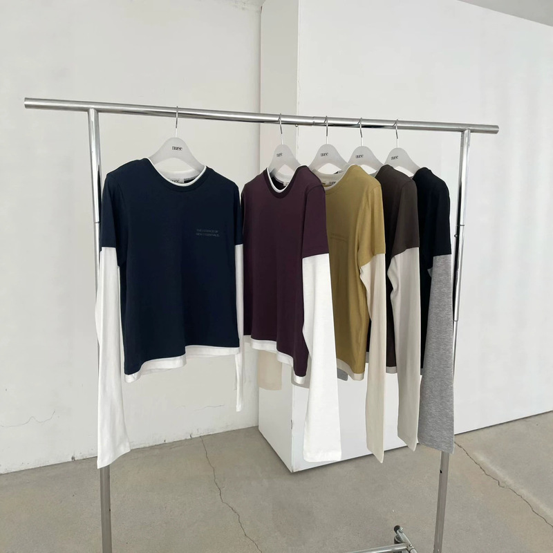 Current Korean Style 2026 Autumn Nuese Letter Print Fake Two-Piece Loose Casual Long-Sleeve T-Shirt for Women Current Korean Style 2026 Autumn Nuese Letter Print Fake Two-Piece Loose Casual Long-Sleeve T-Shirt for Women