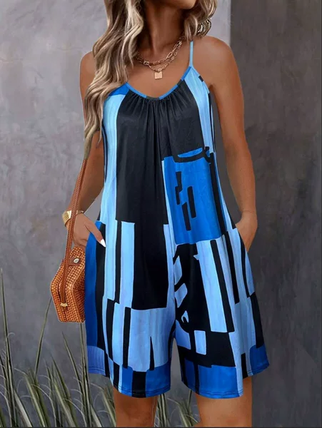 Amazon 2025 Women's Summer Clothing New Geometric Pattern Summer Sleeveless Jumpsuit Women's Vacation Clothing