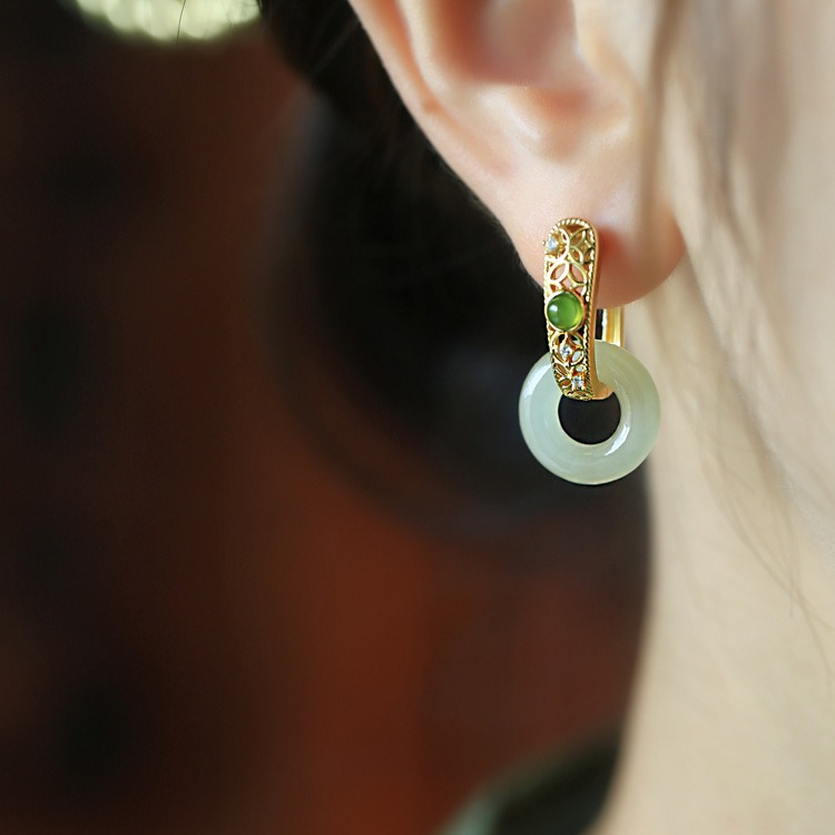 Ping An Buckle Earrings Advanced Sense New Chinese Ancient Style Pendant Ear Clip Light Luxury Advanced Sense Cheongsam Elegant Two Earrings