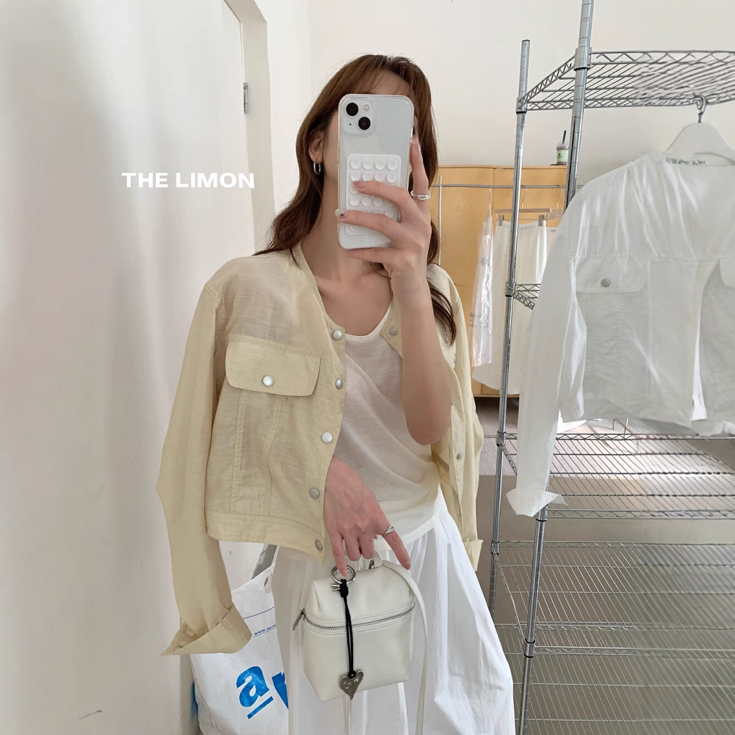 THE LIMON Lemon Green Tea Korean Commuter Ligero y transpirable Acetato Tensi Sunscreen Camisa Abrigo corto para mujer Verano