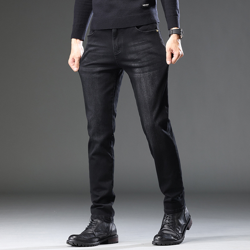 Guangzhou Xintang Pantalones vaqueros de los hombres de otoño e invierno nuevos Pantalones rectos regulares de los hombres jóvenes simples pantalones a juego