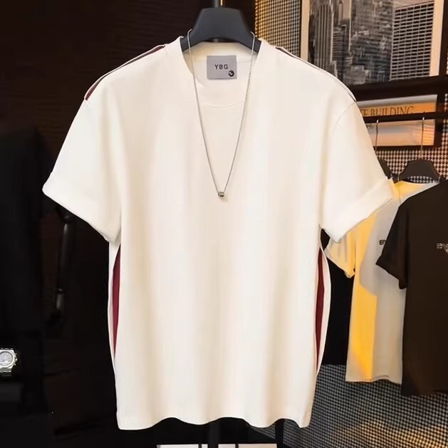 Trendy Color-Blocking Cut-Out Design Round Neck Short-Sleeve Men's Luxury Niche Design Fashion Versatile Casual T-Shirt Trendy Brand Trendy Color-Blocking Cut-Out Design Round Neck Short-Sleeve Men's Luxury Niche Design Fashion Versatile Casual T-Shirt Trendy Brand