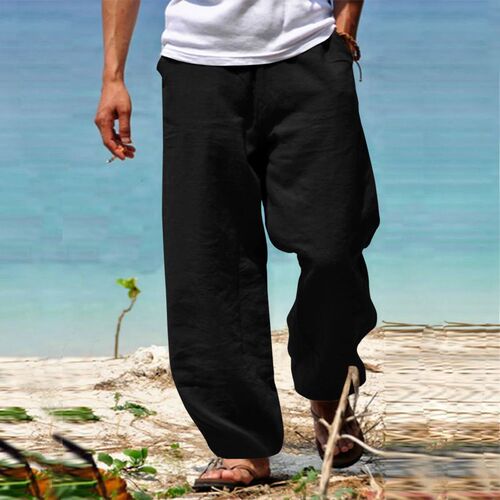 European and American Style Summer Men's Hip-Hop Breathable Cotton Linen Loose Casual Sports Beach Air-Conditioned Slimming Pants