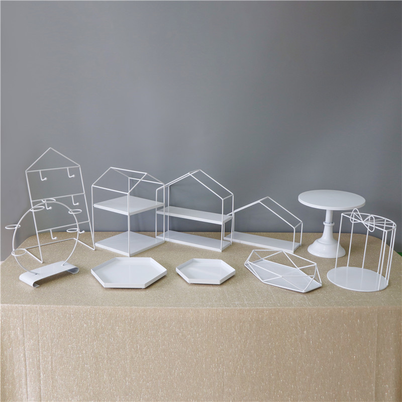 Decoración de hierro forjado blanco estante de exhibición bandeja de pastel estilo europeo estante de té de la tarde estante de refrigeración de comida fría estante de almacenamiento