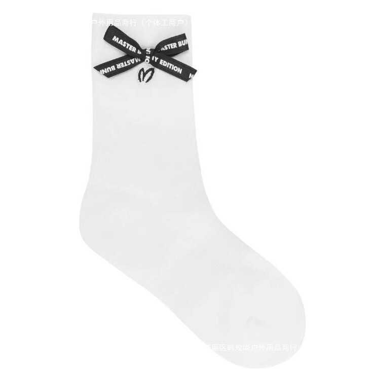 25 New Golf Socks for Women with Bow Embroidered Logo, Non-Slip, Breathable, Mid-Length, Versatile Towel Bottom Sports Socks