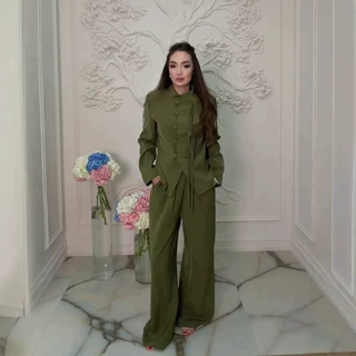 2026年亚马逊欧美跨境春季新款知性优雅贵气长袖长裤通勤套装女