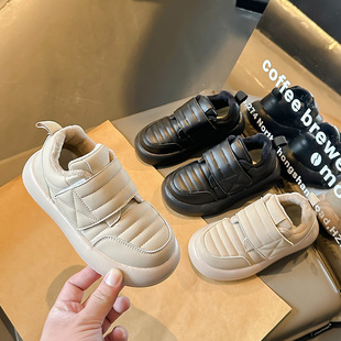 Winter Cotton Shoes Girls' 2024 fleece-lined Warm Casual Velcro Non-slip Soft Sole Comfortable Fashion All-match Bean Shoes