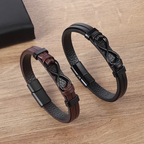 Hot-selling Men's Leather Digital-8 Magnetic Buckle Leather Rope Bracelet—Factory Direct Supply of Woven Leather Bands