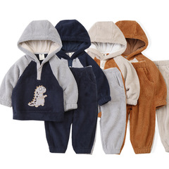 Dinosaur Hooded Fleece Kids Two-Piece Set 2023 Spring and Autumn New Children's Outwear Pants Baby Suit