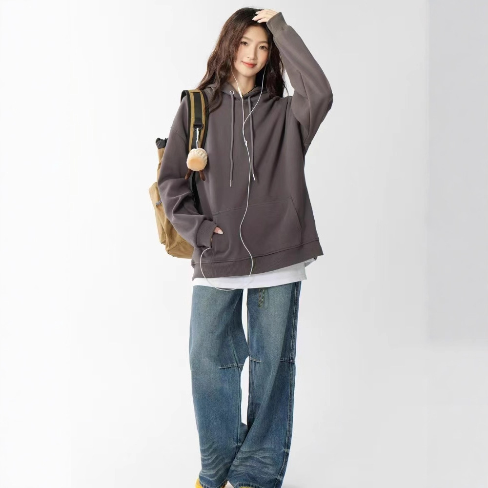 2024年男女同款微阔落肩重磅320克华棉连帽卫衣W11