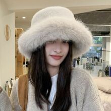高级感仿皮草貂毛蓬松渔夫帽女贵妇风大头围毛绒帽冬季保暖帽子