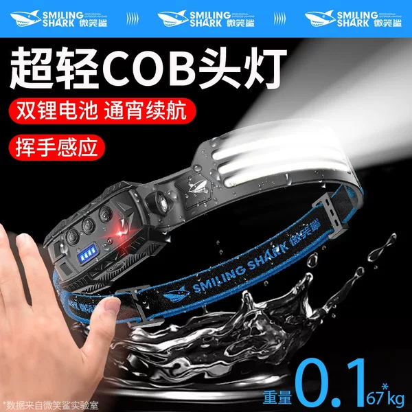 Headlamp with Strong Light, Ultra-Bright, Rechargeable, Head-Mounted, Sensor-Controlled, Outdoor Fishing, Long-Lasting Lithium Battery Cob Light