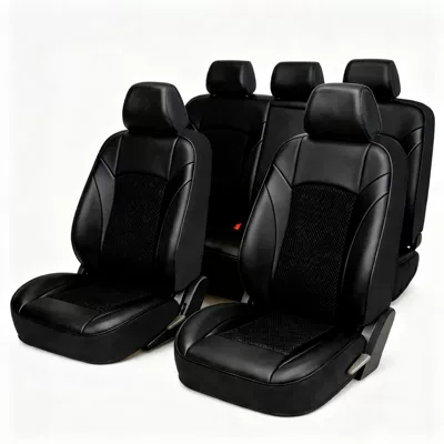 Cross-border foreign trade car seat cushion cover, full coverage, PU leather, easy to install, suitable for all seasons (Universal seat cover) - mesh-b-is-all-black-full-set-of-nine-pieces-for-a-five-seater-vehicle