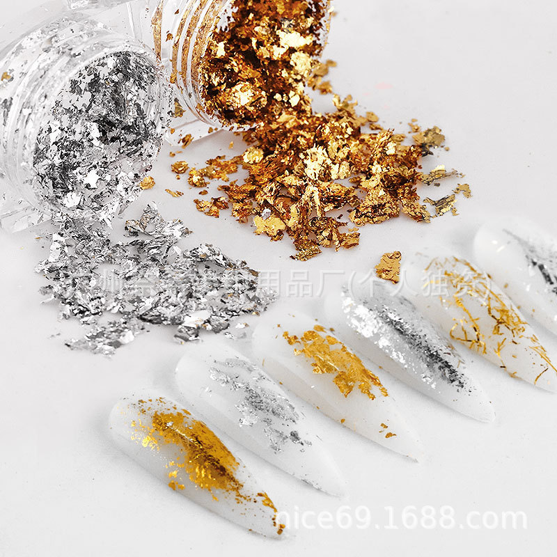 Japanese Style Nail Art Highlight Gold and Silver Foil Paper Shining Ultra-thin 2025 Popular Internet Celebrity Nail Gold and Silver Foil Fragment Decoration