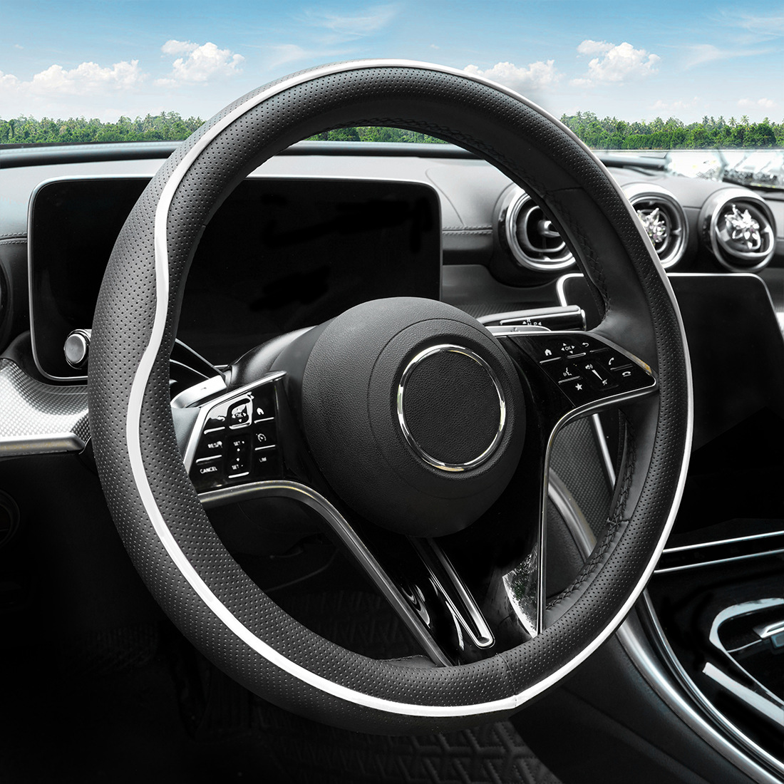 Car Steering Wheel Cover, Nappa Leather, All-Season, Stylish, Wear-Resistant, Cross-Border Hot-Selling Steering Wheel Protector