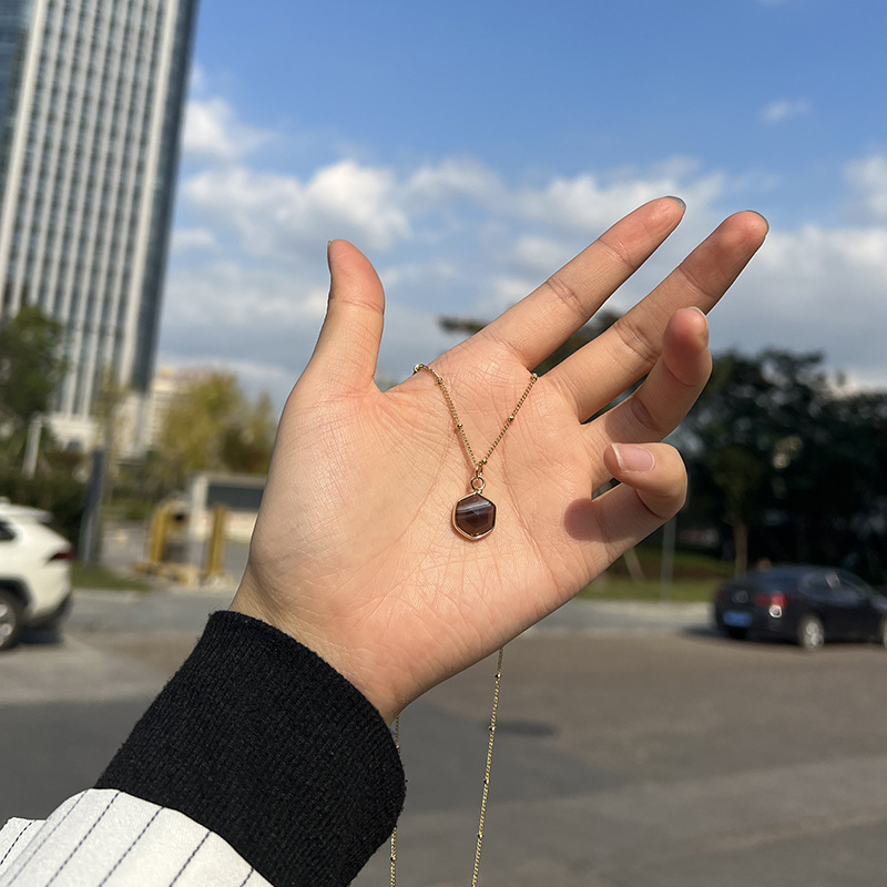 new natural color stone gold-plated natural stone pendant copper necklace