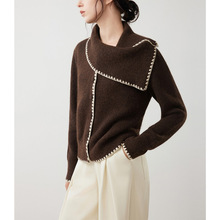 【绒冬织语】复古围巾领撞色毛衣女2025冬设计感慵懒毛针织衫