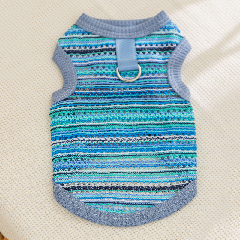 Perro de verano viento bohemio multicolor trenzado chaleco hueco Teddy Bear Gats miniature perro ropa de mascotas