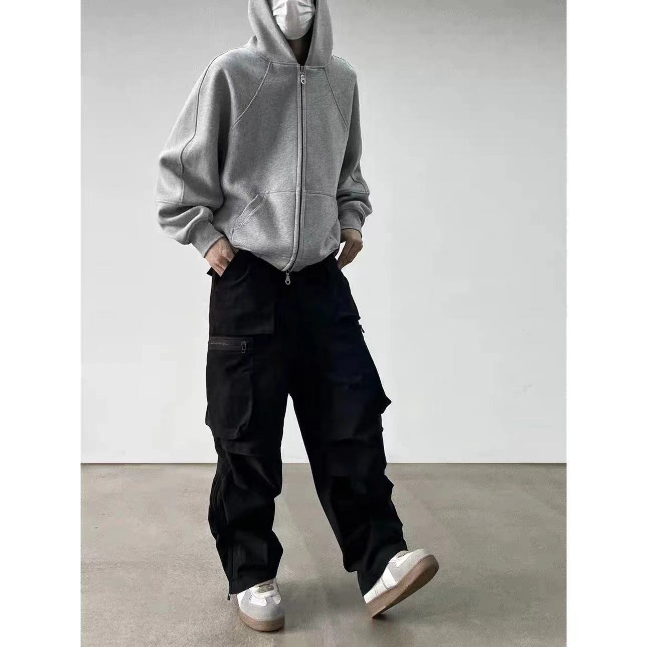Unisex Loose Hooded Sweatshirt Jacket Solid Colour Autumn Winter_voghion.com