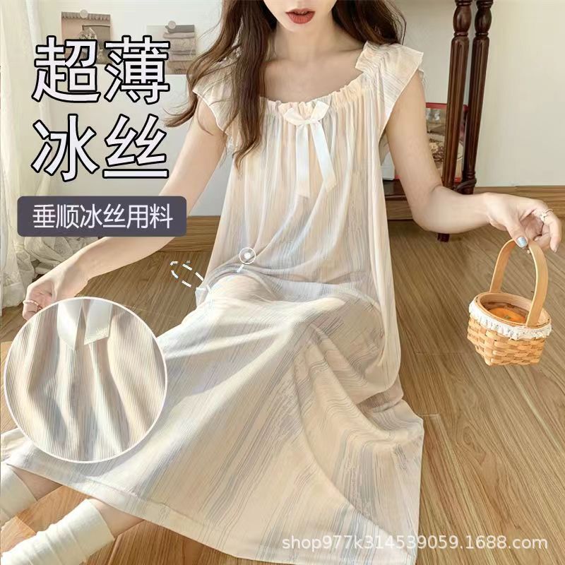 Loose nightgown oversized 300kg pajamas women's summer fat mm ice silk thin plus fat increase home clothes new Loose nightgown oversized 300kg pajamas women's summer fat mm ice silk thin plus fat increase home clothes new