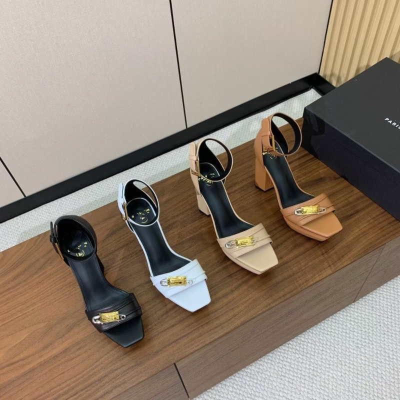 Summer New Women's Shoes, Catwalk Waterproof Platform Fashion High-Heeled Sandals, Genuine Leather Metal Buckle Open-Toe One-Strap Sandals