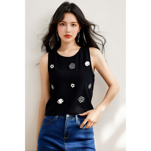 New Heavy-Duty Pearl Flower Knitted Vest Slimming and Versatile Top