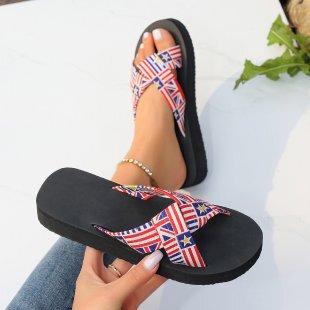 Ladies plus size printing thick and comfortable 2024 spring and summer new thin bottom European and American National Wind beach slippers