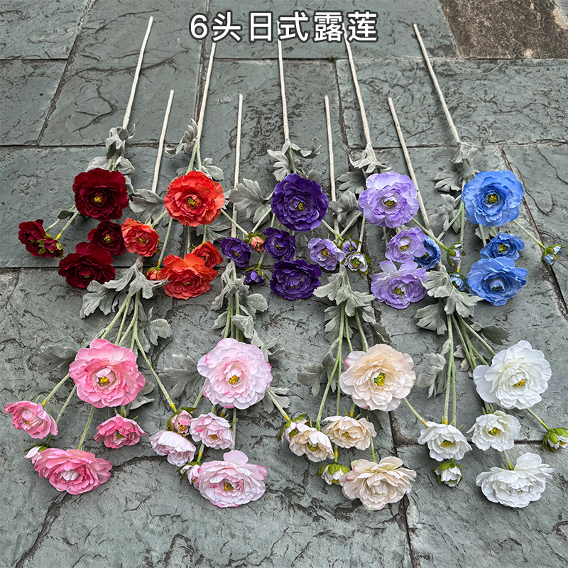 새로운 시뮬레이션 연꽃 제조업체 6 헤드 일본식 연꽃 핑크 모란 웨딩 부드러운 가정 장식 가짜 꽃