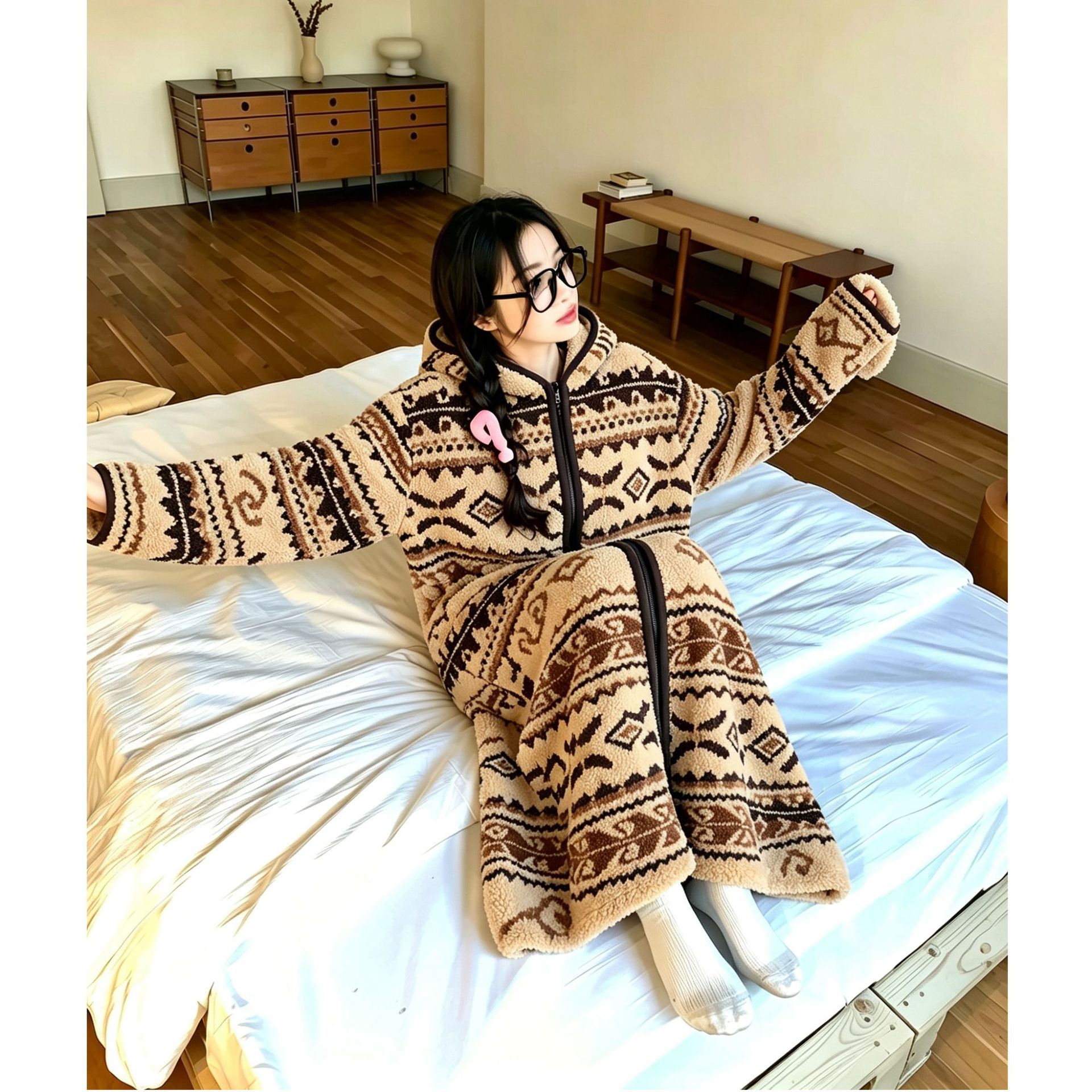 【New Arrival - Walking Comforter】Women's Winter Coral Fleece Thickened Warm Lazy Style Hooded Sleep Robe
