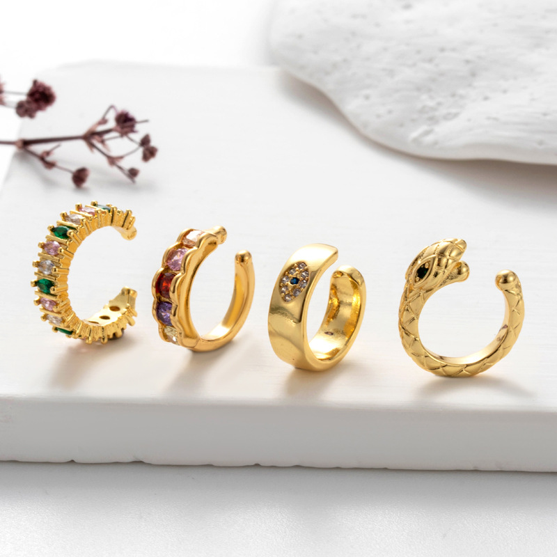 Colored zircon eye snake shaped cartilage without hole puncture ear bone clip fashionable and popular_voghion.com