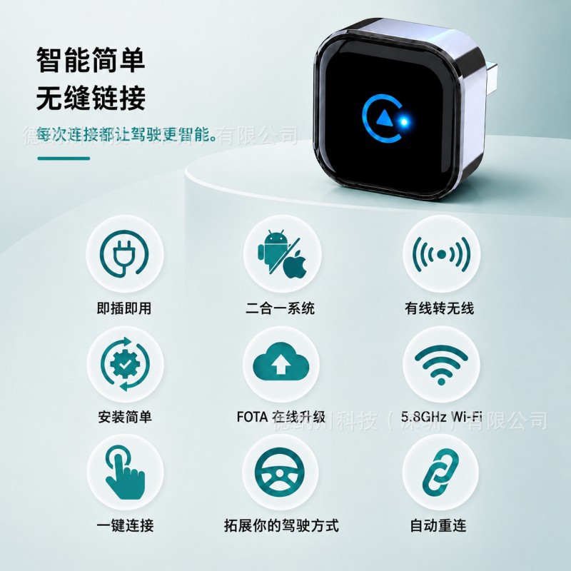 Cross-Border In-Car Wired-To-Wireless Carplay Apple Auto Android 2-in-1 Smart Car-Machine Connectivity Box