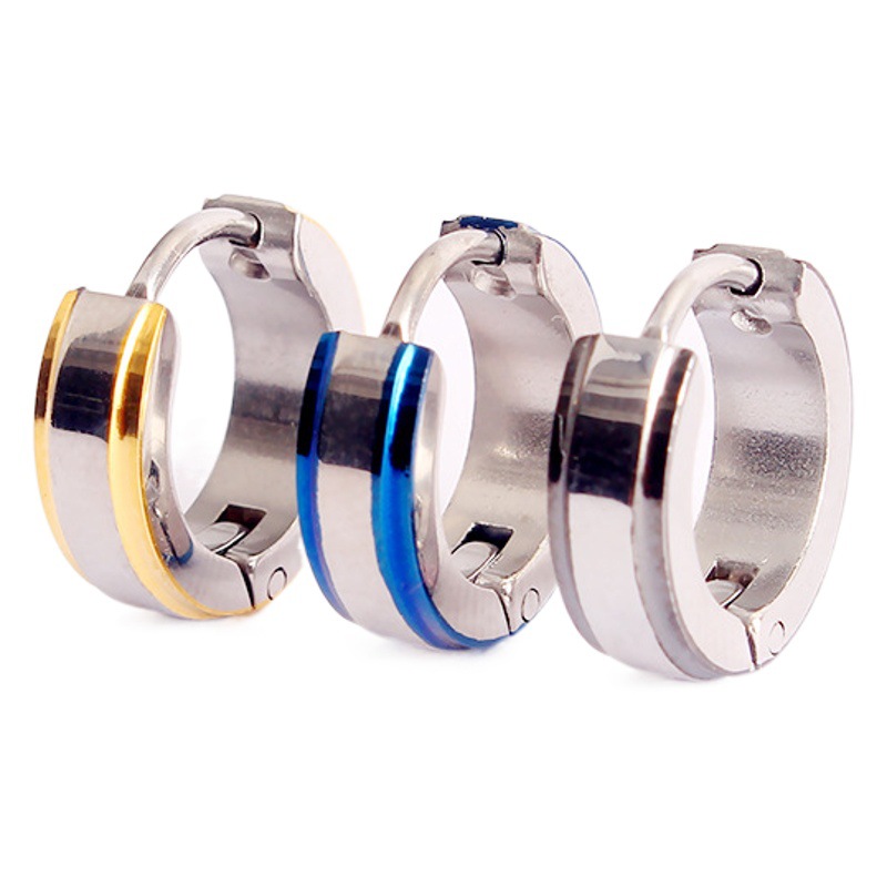 Japanese and Korean Fashion Personality Electric Blue Stainless Steel Hoop Earrings for Men, Simple and Versatile Ear Cuffs, Cross-Border Trendy Hip-Hop Earrings
