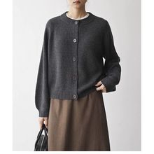 篙阶品质英国小众牌羊绒羊毛纯色细织针织毛衣开衫外套女秋冬