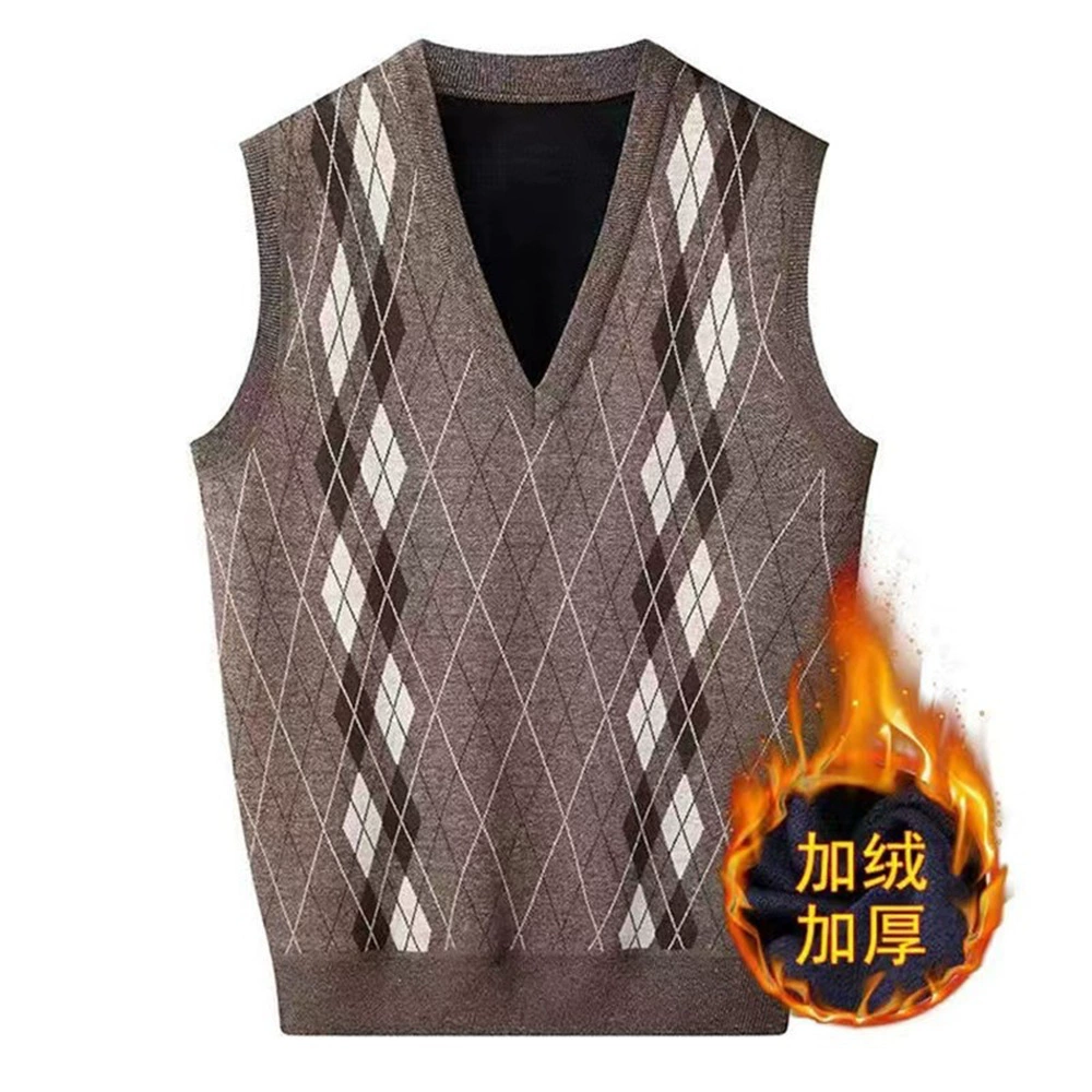 Поколение зимних средних и пожилых людей на флисовой подкладке с V-образным вырезом вязаная спинка плюс размер Папа теплый жилет