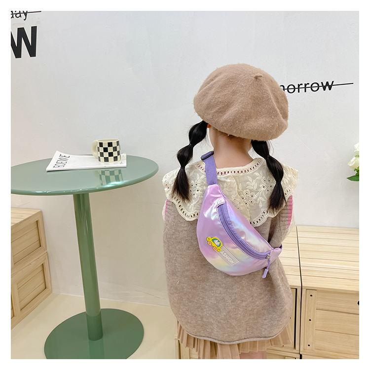 2023 New fashionable and trendy portable laser PU leather children's waist bag, crossbody small bag, sports laser chest waist bag undefined