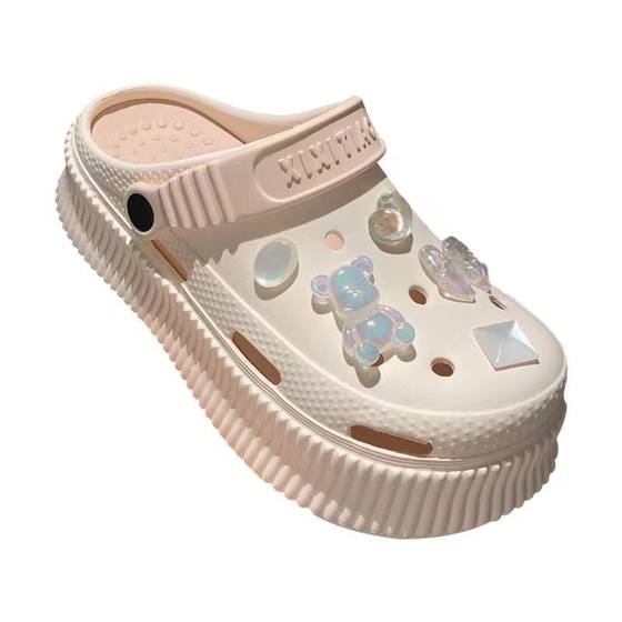 Creative Super Fire Sweet Love Fairy Style Crystal Rhinestone Hole Shoes for Outer Wear INS Platform Sandals