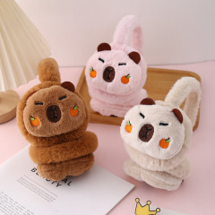 かわいいカピバラ耳カバー冬の保温とベルベットの漫画の子供たちが外出して凍らない耳が暖かい耳が女性を覆っている