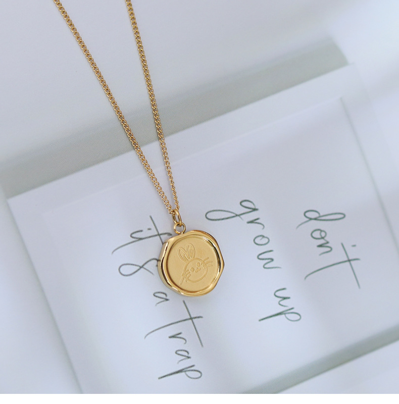 Cute Rabbit Titanium Steel Gold Plated Pendant Necklace