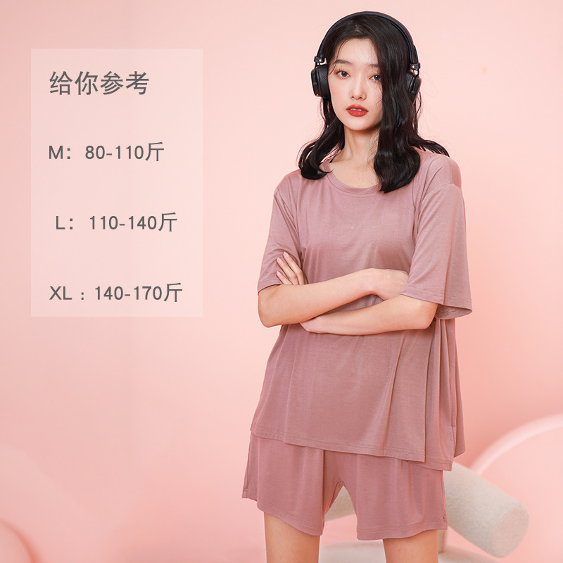 Pijama modal pantalones cortos de manga corta de verano de las mujeres con almohadilla en el pecho fresco delgado más tamaño verano homewear al aire libre