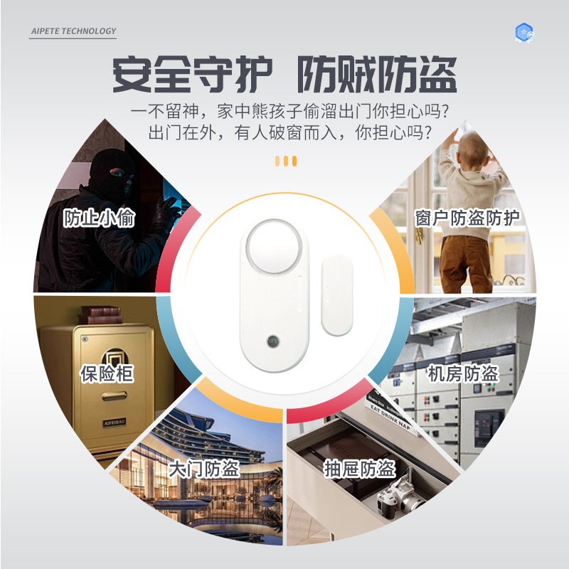 カスタマイズされたワイヤレス wifi ドアセンサー検出器ドアと窓警報監視リマインダー検出器 APP リモート監視|undefined