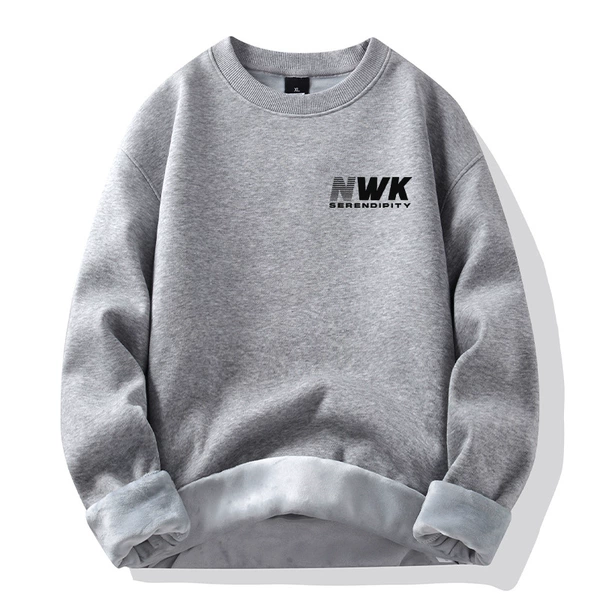 Heather gray-round neck plus velvet-NWK