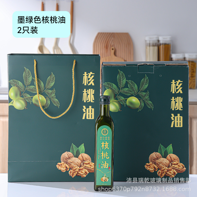 批发方形玻璃油瓶礼盒500ml核桃油瓶山茶油瓶 橄榄油空瓶礼品套装