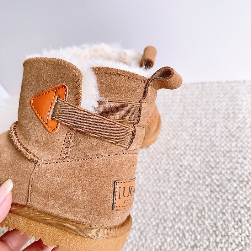 Neue Kinder-Schneestiefel aus echtem Leder, plüschig und warm für Jungen und Mädchen, wasserdichte Mädchenstiefel, Baby_voghion.com