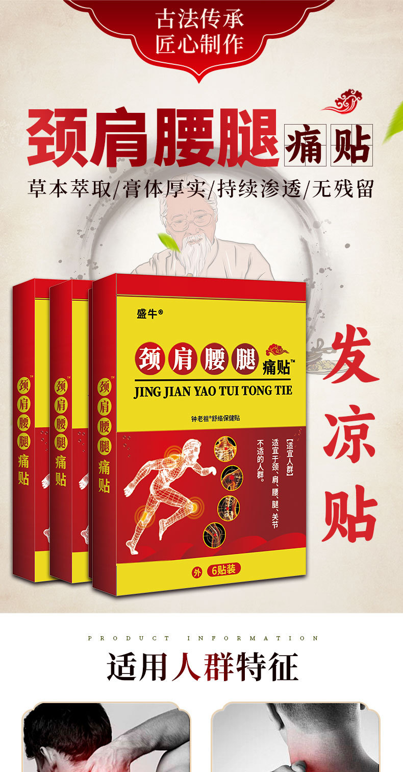 Neck Shoulder Waist Leg Pain Relief Patch Herbal Cooling Patch 12x9cm 6 Patches Per Box specifications