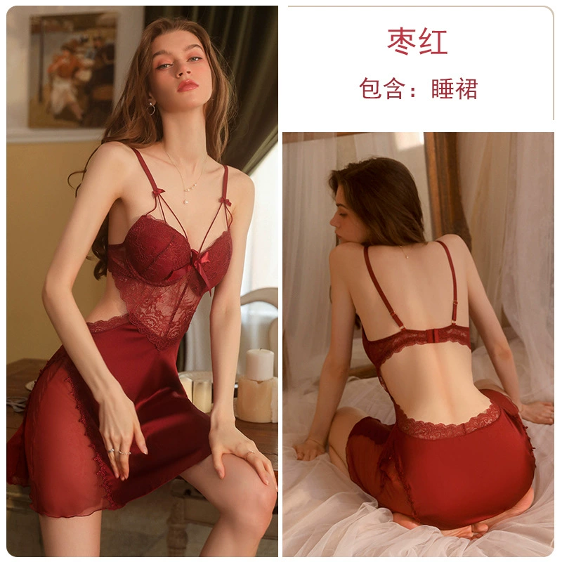 瑰若 Sexy поддержка бюстгальтерных прокладок, slip dress, пижама, комплект, плюс размер